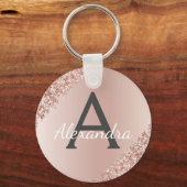 Roze Roségoud Nep RVS Monogram Sleutelhanger (Voorkant)