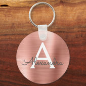 Roze Roségoud Nep RVS Monogram Sleutelhanger (Voorkant)