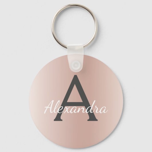 Roze Roségoud Nep RVS Monogram Sleutelhanger (Voorkant)