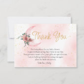 Roze roségoud We are over the Moon baby shower Bedankkaart (Voorkant)