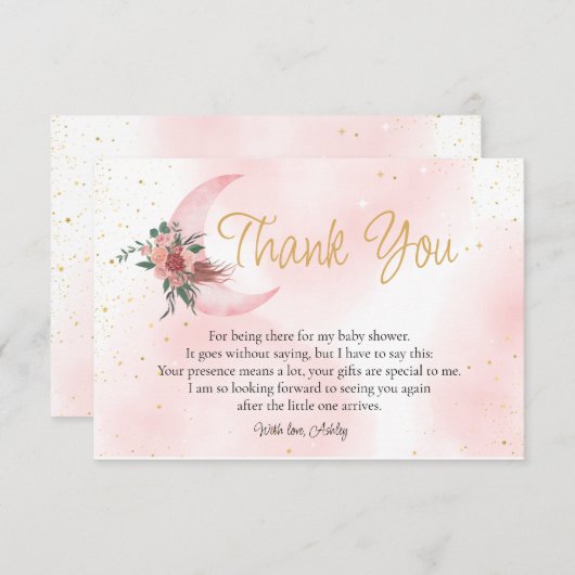 Roze roségoud We are over the Moon baby shower Bedankkaart (Voorkant / Achterkant)