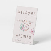 Roze roségouden ampersand welkom trouwteken reclamebord met voetstuk (Voorkant)