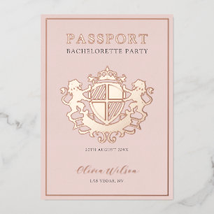 Roze & Roségouden Paspoort Bachelorette Feest Folie Uitnodiging