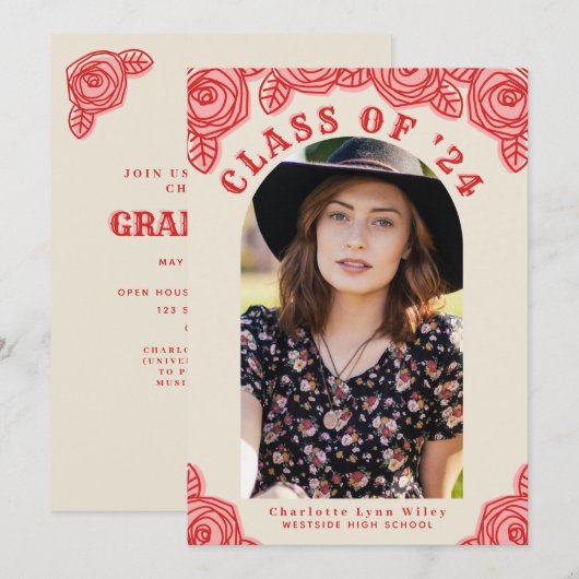 Roze Roses Arch Fotogradatie Partij Uitnodiging (Voorkant / Achterkant)