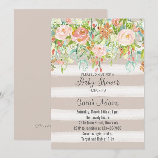 Roze Roses  Baby shower Uitnodiging (Voorkant / Achterkant)