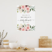 Roze Roses Baby shower Welkomstbord Poster (Keuken)