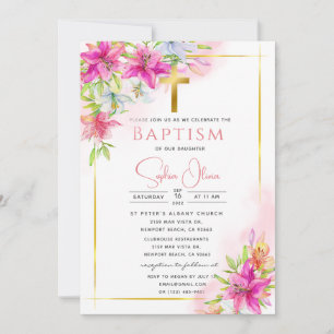 Roze Roses Baptism Girl Invitation Kaart