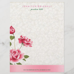 Roze Roses Beige Dammaskers Custom Briefhoofd