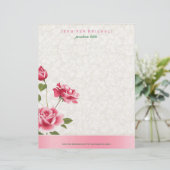 Roze Roses Beige Dammaskers Custom Briefhoofd (Staand voorkant)
