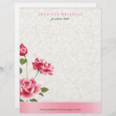 Roze Roses Beige Dammaskers Custom Briefhoofd (Voorkant / Achterkant)
