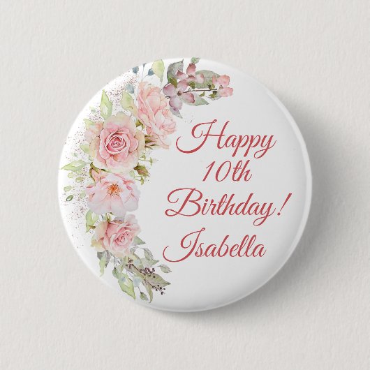 roze Roses Birthday Button (Voorkant)
