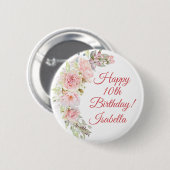 roze Roses Birthday Button (Voorkant /achterkant)