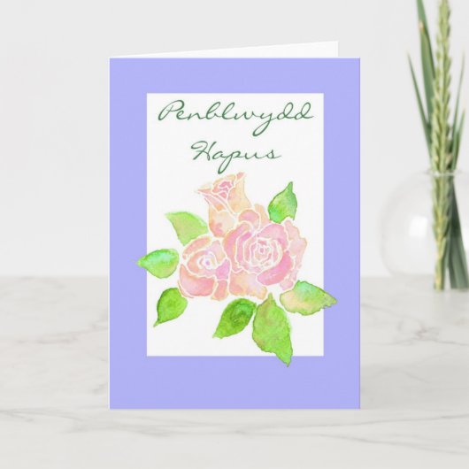 Roze Roses Birthday Kaart: Welsh Greeting Kaart (Voorkant)