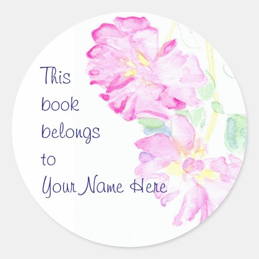 Roze Roses Bladbookplaten aan personaliseren Ronde Sticker (Voorkant)