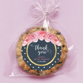 Roze Roses Blue White Polka Dots Bedankt Ronde Sticker