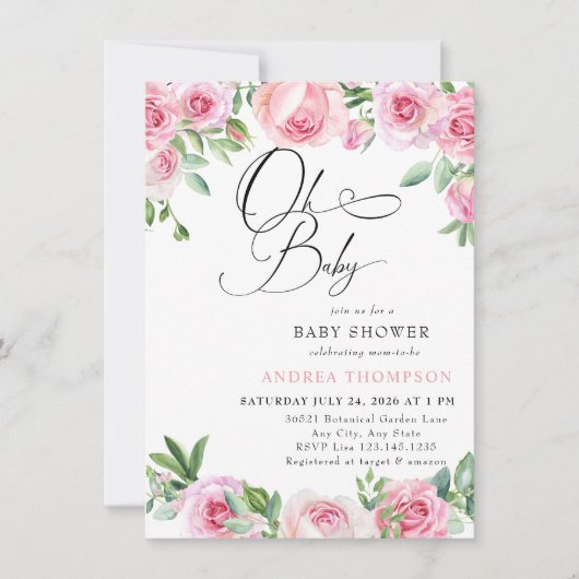 Roze Roses Blush Baby shower Kaart (Voorkant)