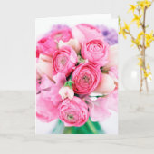 Roze Roses Boeket Wenskaart Kaart (Gele Bloem)