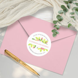 Roze Roses Boho Waterverf Floral Return Address Ronde Sticker