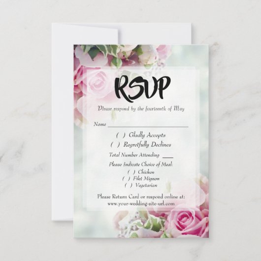 Roze Roses Bold Script Wedding RSVP Enclosure Kaar (Voorkant)