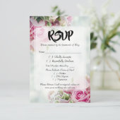 Roze Roses Bold Script Wedding RSVP Enclosure Kaar (Staand voorkant)