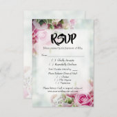 Roze Roses Bold Script Wedding RSVP Enclosure Kaar (Voorkant / Achterkant)