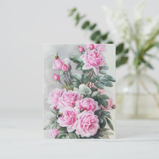 roze Roses Bouquet Briefkaart (Staand voorkant)