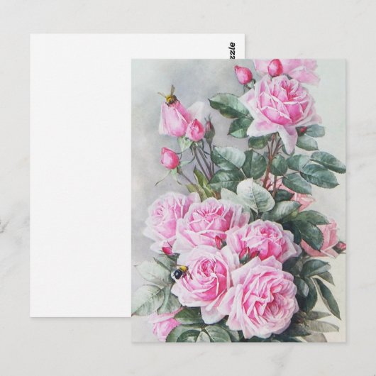 roze Roses Bouquet Briefkaart (Voorkant / Achterkant)