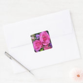 Roze Roses Bouquet, DIY Names & Date Vierkante Sticker (Envelop)