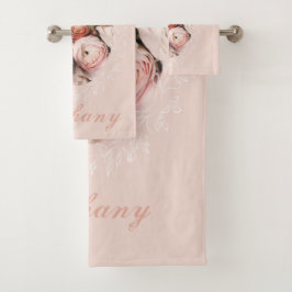 Roze Roses Bouquet Elegant  naam Monogram Bad Handdoek