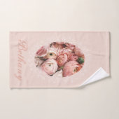 Roze Roses Bouquet Elegant  naam Monogram Bad Handdoek (Handdoek)
