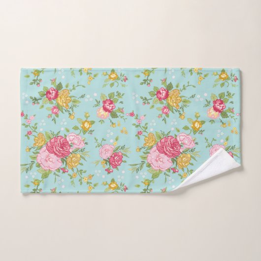  roze Roses Bouquet Floral Pattern Aqua Bad Handdoek (Handdoek)