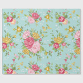 roze Roses Bouquet Floral Pattern Blauwgroen Cadeaupapier (Vlak)