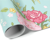roze Roses Bouquet Floral Pattern Blauwgroen Cadeaupapier (Rol Hoek)