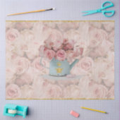 Roze Roses Bouquet Gold Bee Crown Blue-ontkoppelin Tissuepapier (Craft)