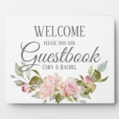  roze Roses Bouquet Guestbook Tabletop Fotoplaat (Voorkant)