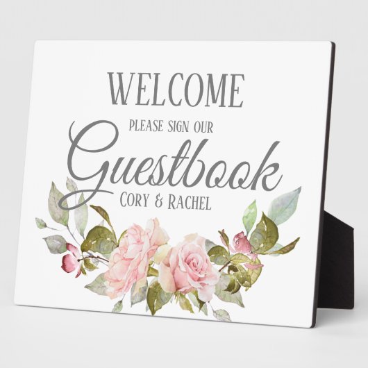  roze Roses Bouquet Guestbook Tabletop Fotoplaat (Zijkant)