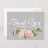 roze Roses Bouquet op grijs Dank je Briefkaart (Voorkant / Achterkant)
