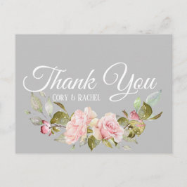 roze Roses Bouquet op grijs Dank je Briefkaart