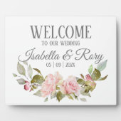  roze Roses Bouquet Tabletop Weddenschap Fotoplaat (Voorkant)