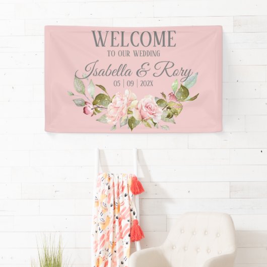 roze Roses Bouquet Wedding Welcome Banner (Insitu)