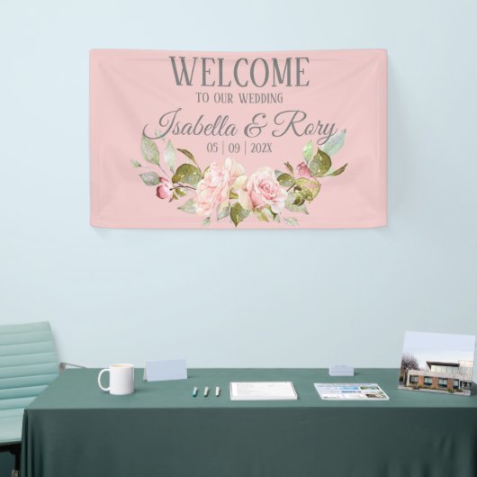  roze Roses Bouquet Wedding Welcome Banner (Beurs)
