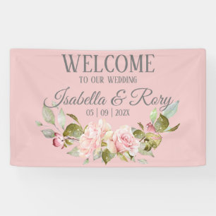 roze Roses Bouquet Wedding Welcome Banner