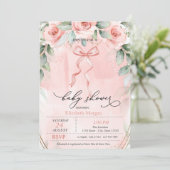 Roze Roses Bow Baby shower Kaart (Staand voorkant)