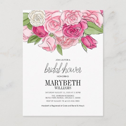 Roze Roses Bridal Shower Briefkaart (Voorkant)