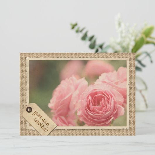 Roze Roses Burlap  Label Lijst Kaart (Staand voorkant)