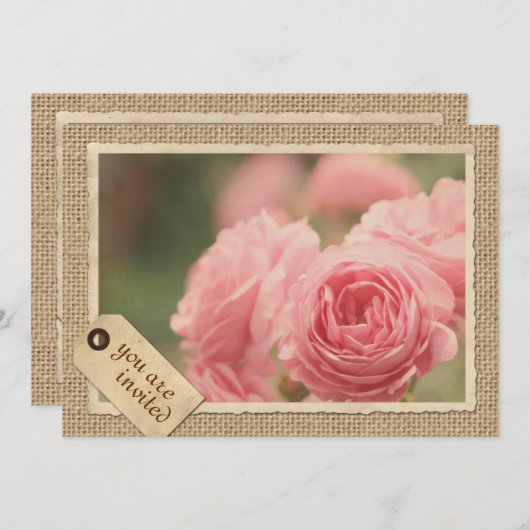 Roze Roses Burlap  Label Lijst Kaart (Voorkant / Achterkant)