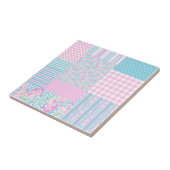 Roze Roses Butterflies Faux Patchwork Ceramic Tile Tegeltje (Zijkant)