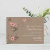 Roze Roses Chic Floral Kraft Rustic Wedding Invite Kaart (Staand voorkant)