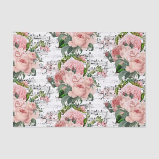 Roze Roses Collage Tissuepapier (Voorkant)