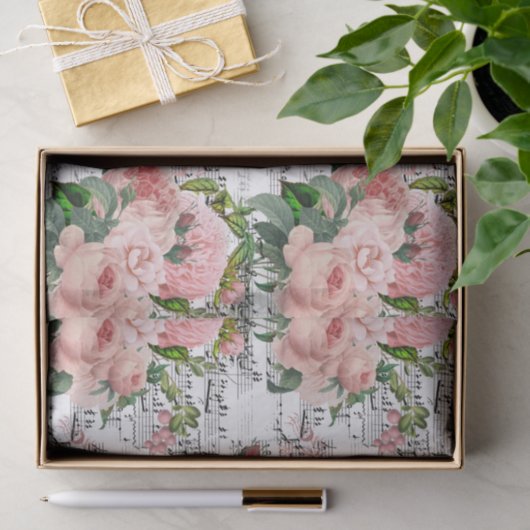 Roze Roses Collage Tissuepapier (Geschenk)